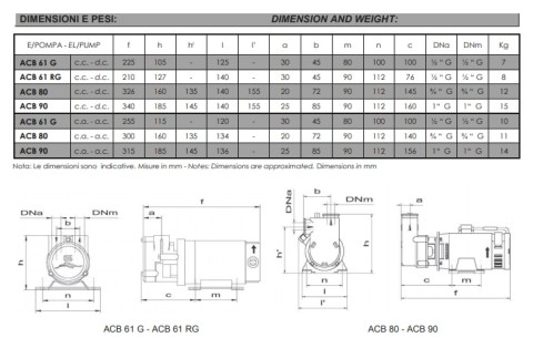 Pompa ACB 90E B 24V acqua e gasolio 50l/min a mt.2